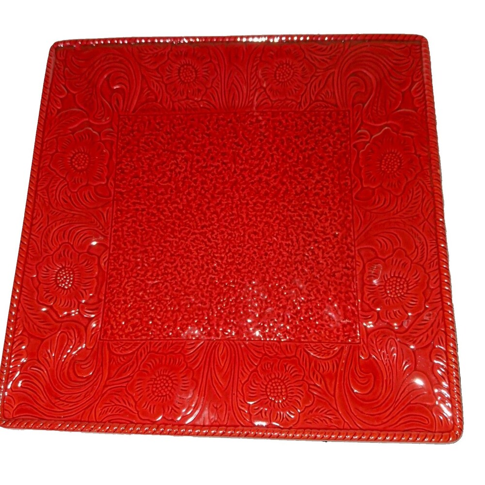 Rare HiEnd Accents Savanna Tooled Leather Look Dinner Plate 11" Stoneware